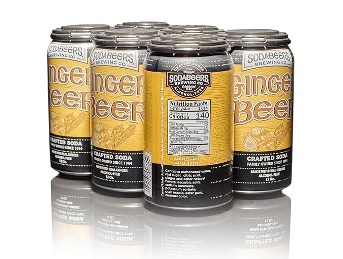 Ginger Beer | SodaBeers Brewing Co | Alcohol-Free Gluten-Free Crafted Sodas Made With Natural Flavors and Real Sugar Refreshing Fruit Beverages (12 Cans)