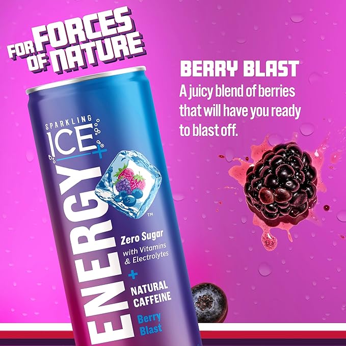 Sparkling Ice +ENERGY Power Punch Sparkling Water 12 fl oz Cans (Pack of 12) &amp Sparkling Ice +ENERGY Berry Blast Sparkling Water with Vitamins &amp Electrolytes Zero Sugar 12 fl oz Cans (Pack o
