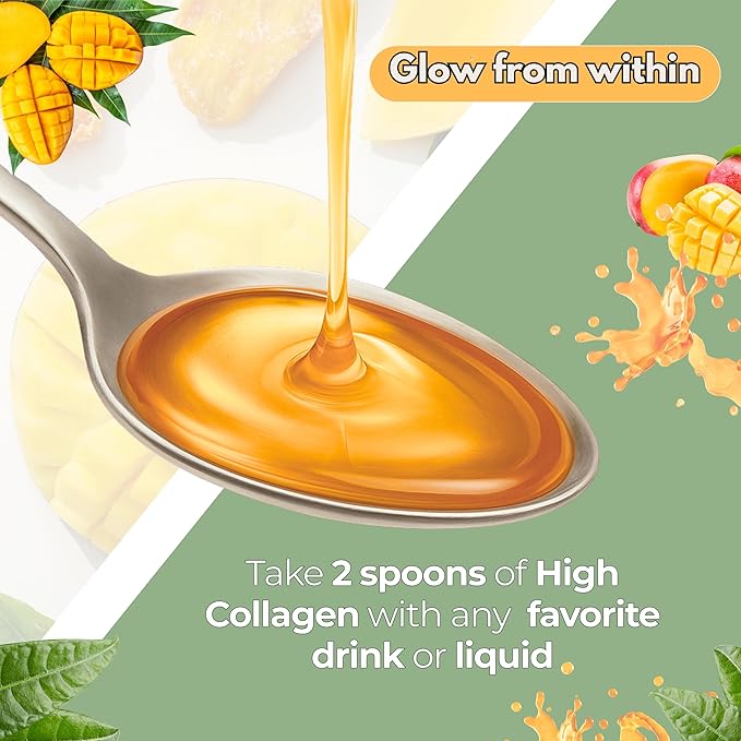 Best liquid collagen (mango flavor) US made &amp Lab tested sugar free premium peptides for women &amp men. powerful 10000 mcg Biotin+ 8000 mg hydrolyzed for anti aging glowing skin hair nail+ join