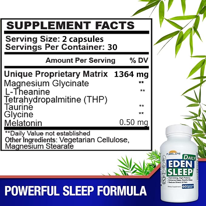 Eden Daily Sleep [New GABA Free Formula] – Fall Asleep Faster Relax Your Body Promote Deep and Restful Sleep (60 Vegan Capsules)