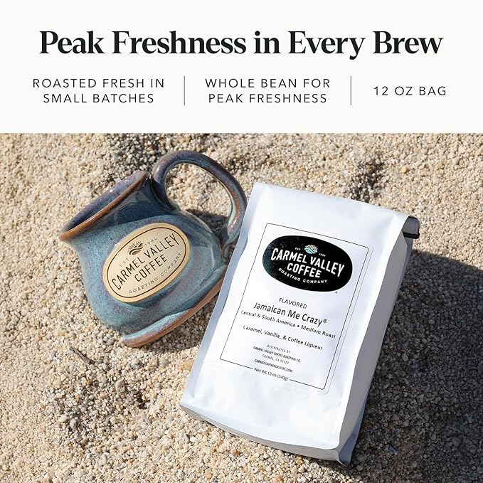 Carmel Valley Coffee Roasting Jamaican Me Crazy® – Medium Roast Whole Bean Caramel Vanilla &amp Coffee Liqueur Flavored 12 Ounce Bag