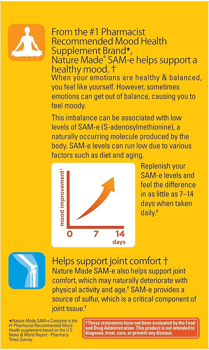 SAM-e Complete 400 mg Tablets 36 Count Value Size Supports a Healthy Mood &amp Joint Comfort