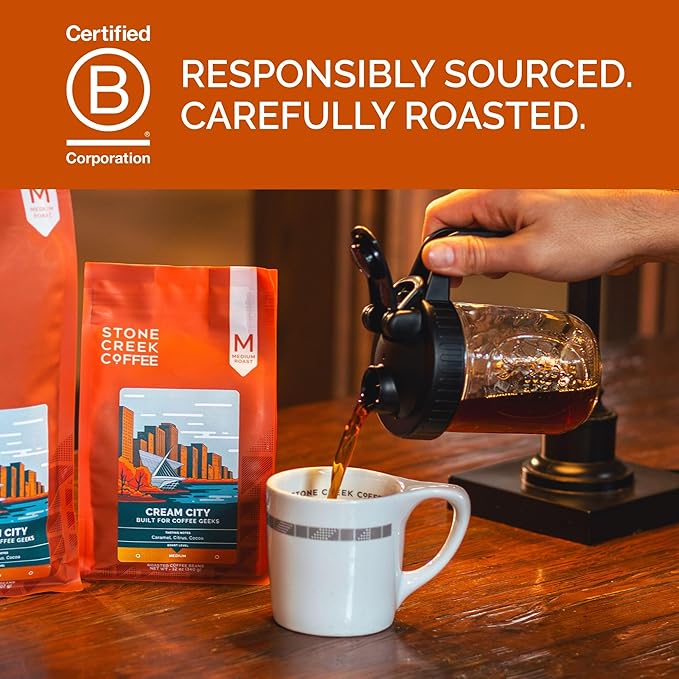 Stone Creek Coffee Medium Roast Ground Coffee – 2 LB (Pack of 1) – Specialty Smooth and Sweet Fresh Roasted Coffee Beans with Fruity/Chocolate Tasting Notes Cream City