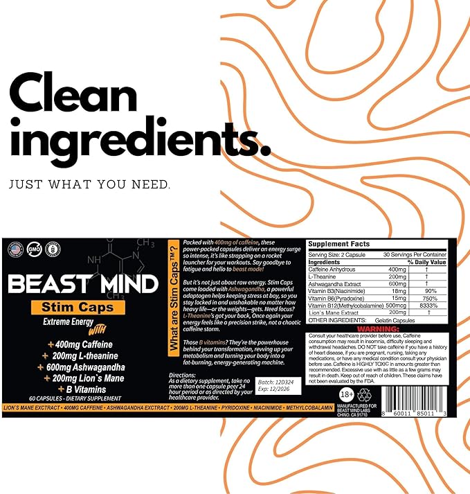Day &amp Night Energy With Sleep Aid Bundle | 400mg Caffeine | 600mg Ashwagandha | 200mg Lions Mane | Increased Energy &amp Focus &amp Mood Sleep Aid with GABA Valerian Root Chamomile Melatonin