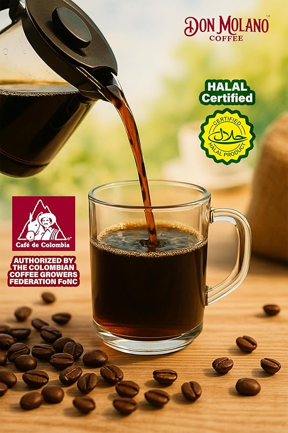 Don Molano Coffee Tropical Island Ground Coffee Medium Roast 16oz - Premium Colombian Coffee Halal Certified – A balanced and smooth blend of luxurious Premium Arabica beans with notes of citrus w