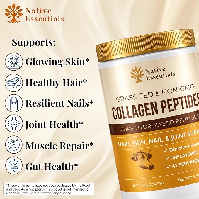 Multi Collagen Peptides Powder Grass Fed - Hydrolyzed Type I III - Hair Skin Nails Joints - 16oz
