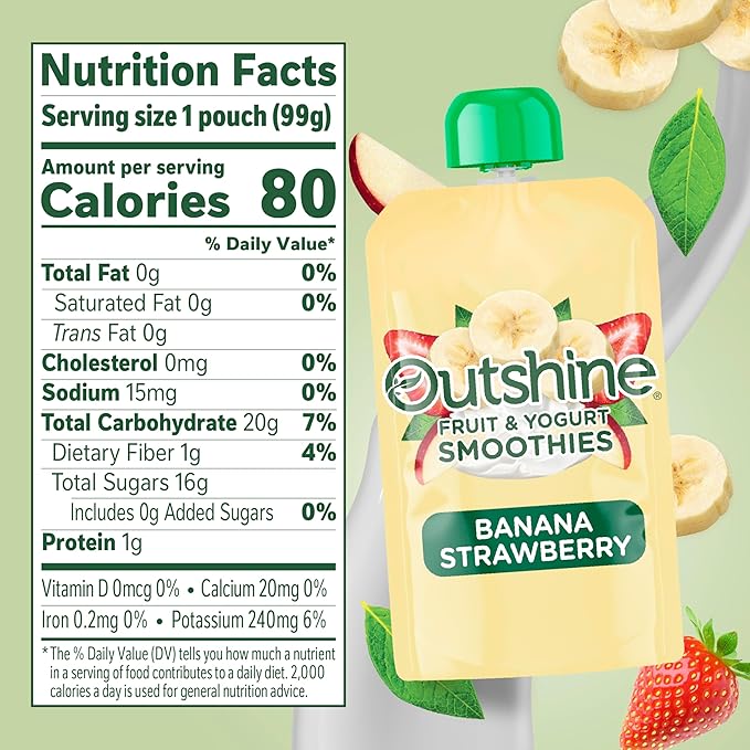 Outshine Fruit &amp Yogurt Smoothie Banana Strawberry Smoothie Pouch On The Go Snack 24PK
