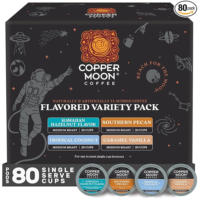 Copper Moon Single Serve Coffee Pods For Keurig K-Cup Brewers Light/Medium Roast Flavored Variety Pack 80 Count