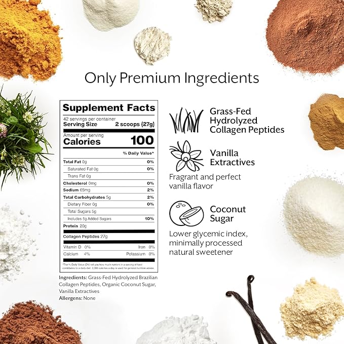 ProMix Nutrition Hydrolyzed Collagen Peptides Protein - Type 1 &amp 3 Grass Fed Collagen Organic Coconut Sugar Vanilla - 2.5 Pound (Pack of 1)