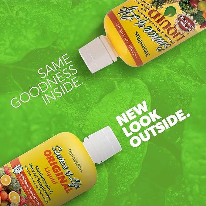 NaturesPlus Source of Life Liquid Tropical Fruit - 30 fl oz Pack of 3 - Multivitamin &amp Mineral Supplement - Gluten Free Vegetarian - 90 Total Servings