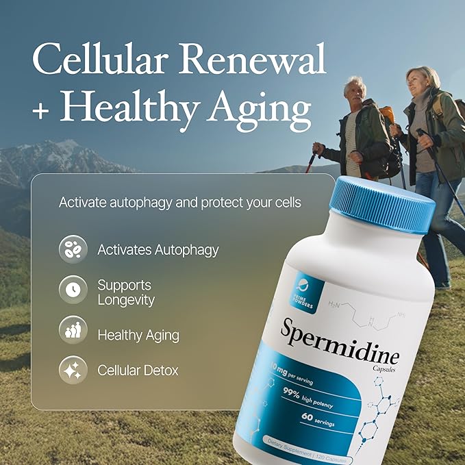 Spermidine Capsules Gluten Free 99% Concentration 100x More Potent Than Wheat Germ Extract for Anti-Aging DNA Telomere Support