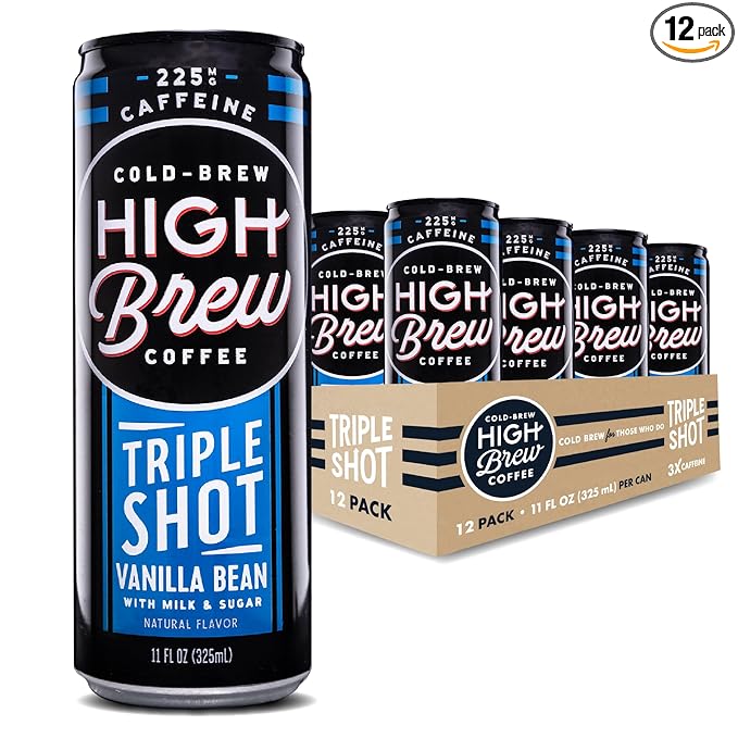 High Brew Coffee Triple Shot Vanilla Bean Cold Brew Coffee 11 Fl Oz Ready-To-Drink (Pack of 12)