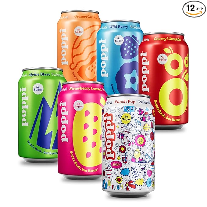 Poppi Sparkling Prebiotic Soda Beverage with Apple Cider Vinegar Seltzer Water and Fruit Juice New Obsessions Variety Pack 12 Fl Oz Pack of 12 Packaging May Vary