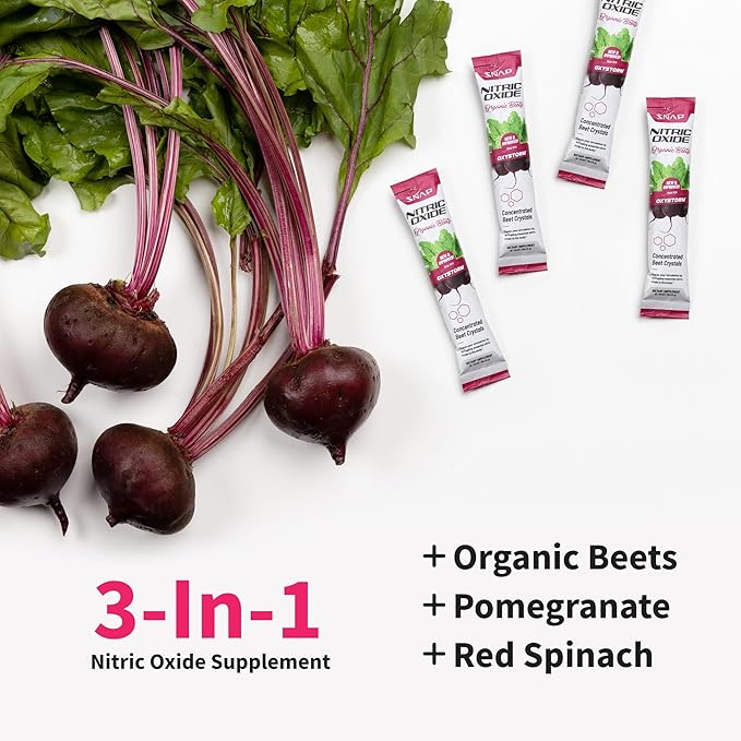 Snap Supplements Organic Beet Root Powder Nitric Oxide Supplement for Men &amp Women with Red Spinach Supports Healthy Energy &amp Blood Pressure Already in Normal Range 10 Stick Packs Mixed Berr