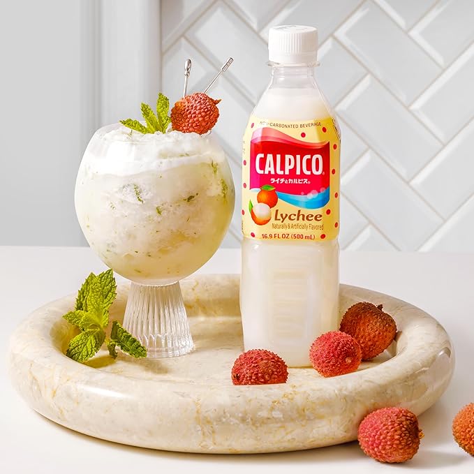 CALPICO Lychee – Smooth Creamy &amp Refreshing Non-Carbonated Beverage Sweet and Tangy Japanese Lactic Acid Drink 16.9 Fl oz (Pack of 6)