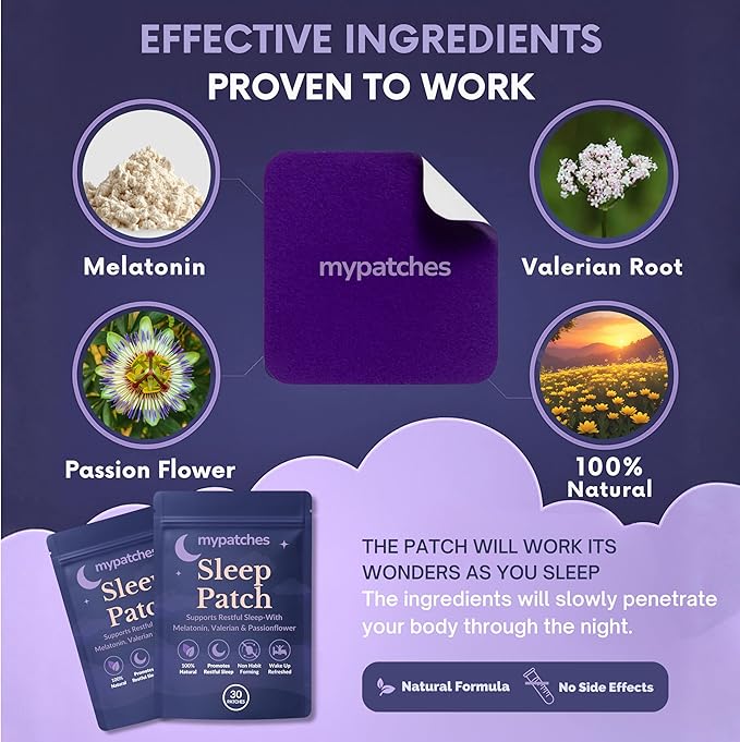 Sleep Patch – Rest &amp Recovery Patch – Transdermal Vegan Night Support with Melatonin Valerian Root &amp Passionflower – Promotes Restful Sleep – 30 Patches