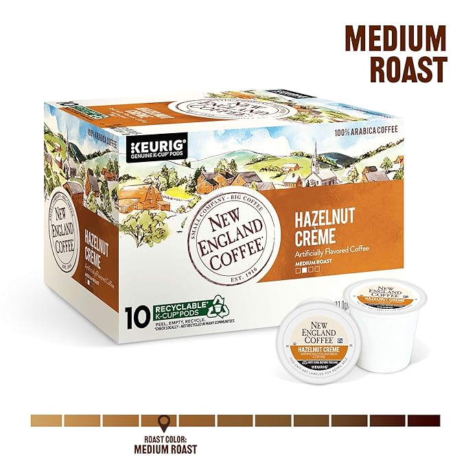 New England Coffee Hazelnut Crème Medium Roast Single Serve Pods 10ct Box (Pack of 2)