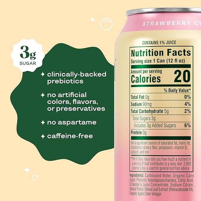 Bloom Pop Prebiotic Soda 12 Pack Strawberry Cream Flavor 12oz Cans | Prebiotic Soda for Gut Health Low Calorie Soda No Caffeine Healthy Soft Drink Alternative
