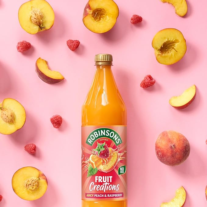 Robinsons Fruit Creations Real Fruit Squash Low Calorie Delicious Peach and Raspberry 1 Litre (Pack of 3)