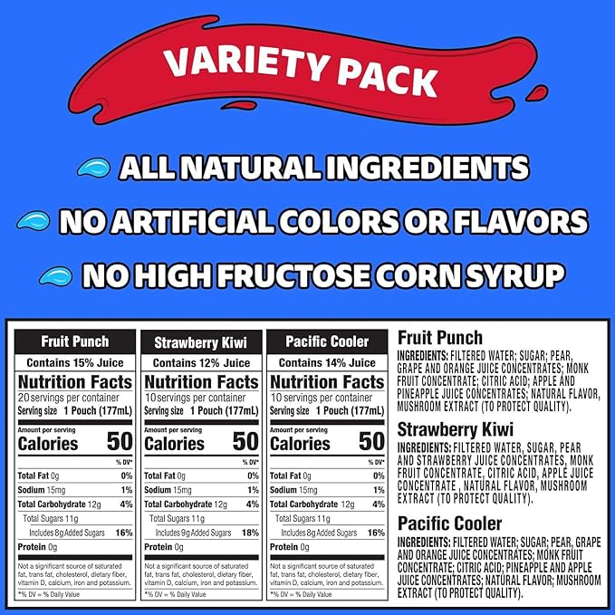 Variety Pack 6 fl. oz. pouches 40 pk. - Premium Refreshing Juice Drink - Variety Pack - Pantry Essential