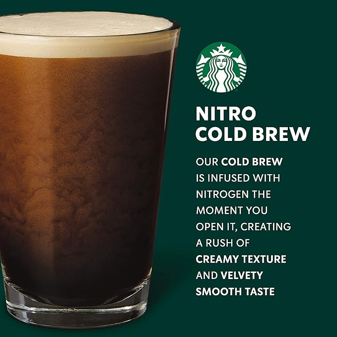 Starbucks - RTD Coffee Nitro Cold Brew Black Unsweetened 9.6 fl oz Cans (8 Pack) Iced Coffee Cold Brew Coffee Coffee Drink