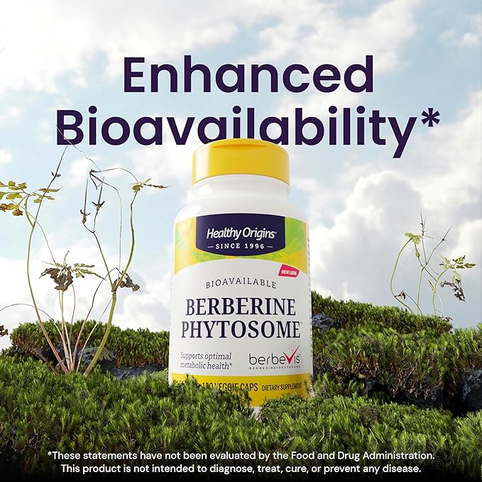 Healthy Origins Berberine Phytosome 550 mg (Berbevis) Berberine Supplement for Metabolic Support Non-GMO Vegan 120 Veggie Caps