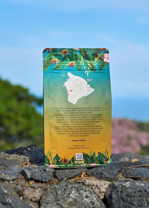 Sunrise Blend - Ainanani Kona Coffee Single Estate Organically Grown Light Roast Ground 100% Kona Coffee 10 Ounce (Pack of 1)