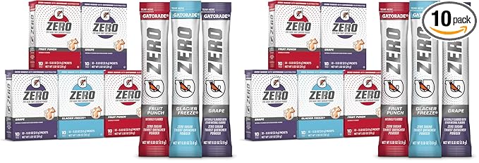 Gatorade G Zero Powder Fruit Punch Variety Pack 0.10oz Individual Packets - 10 Count (Pack of 10)