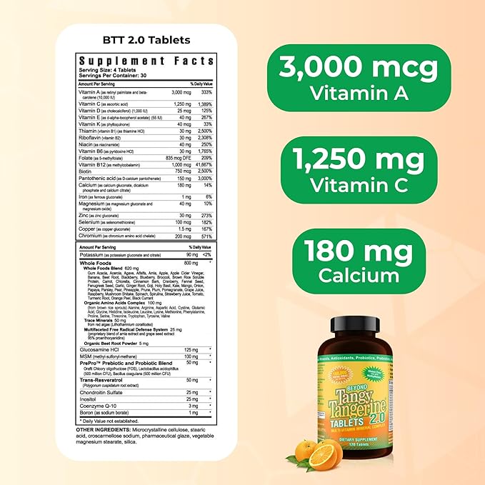Youngevity Beyond Tangy Tangerine 2.0 Multi-Vitamin &amp Mineral Complex - Made with Natural &amp Whole Foods | 160000 ORAC | 120 Tablets - 2-Pack