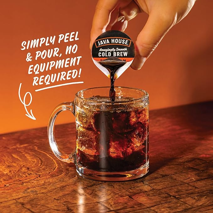 JAVA HOUSE Dark Roast Sumatran Cold Brew Pods (12 Count) Peel and Pour Pods Hot or Iced Instant Coffee Concentrate
