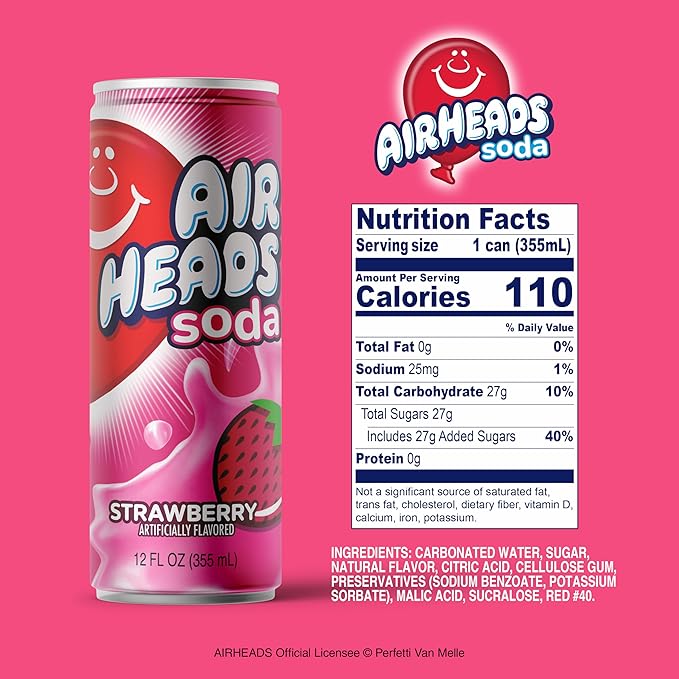 Airheads Soda – 12 Pack of 12oz Sleek Cans | Creamy Fruit Soda with Big Juicy Flavor | Dairy-Free Gluten-Free Kosher (Strawberry)