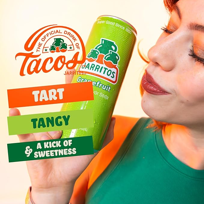 Jarritos - Mexican Soda Soft Drinks Grapefruit (12 oz 355ml) 8 Cans (3 Boxes of 8) - Real Cane Sugar - 0g Fat - Made in Mexico - Natural Flavor Soda Pop - Party &amp BBQ Beverages
