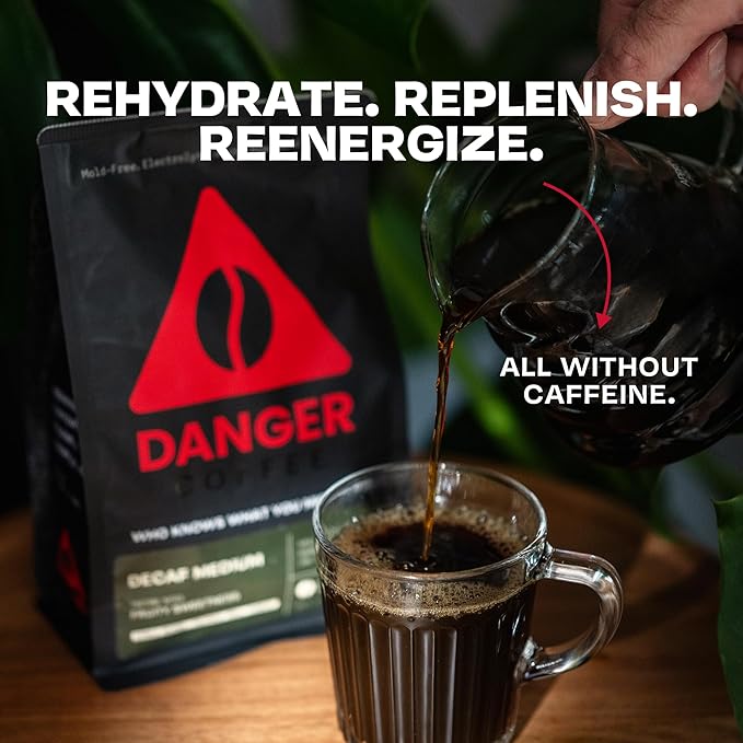 Danger Coffee by Dave Asprey Remineralized Mold Free &amp Lab Tested Swiss Water Decaf Whole Bean Coffee Medium Roast Decaffeinated 10.9 Ounce