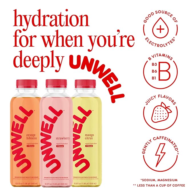 Unwell Hydration Electrolyte Drink For Rapid Hydration + Focus – Mango Citrus 12 Pack