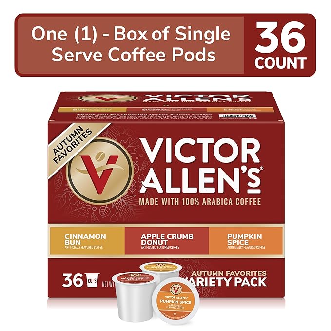 Victor Allen's Coffee Autumn Favorites Variety Pack Medium Roast 36 Count Single Serve Coffee Pods for Keurig K-Cup Brewers (Pack of 2)