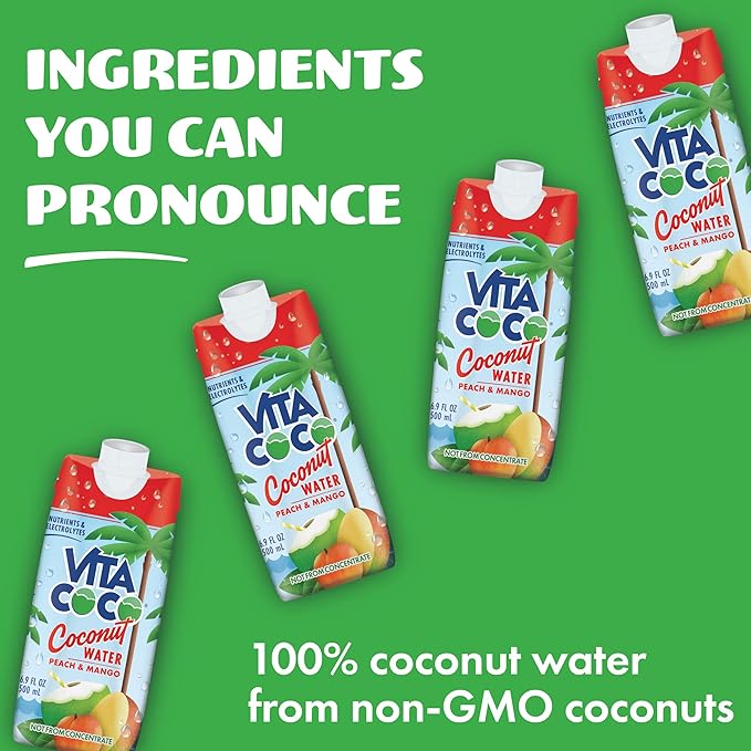 Vita Coco Coconut Water Peach &amp Mango and Vita Coco Coconut Water Pure Organic - Naturally Hydrating Electrolyte Drink - Smart Alternative to Coffee Soda and Sports Drinks - Gluten Free - 16.9
