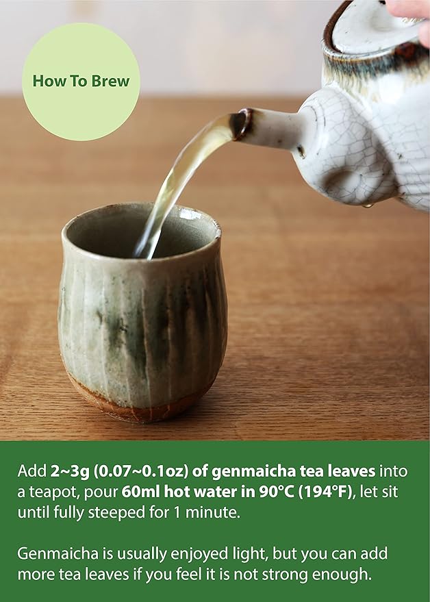 Kawashimaya Organic Genmaicha 12.69 oz (360g) - Japanese Green Tea with Roasted Brown Rice Loose Leaf Made in Japan