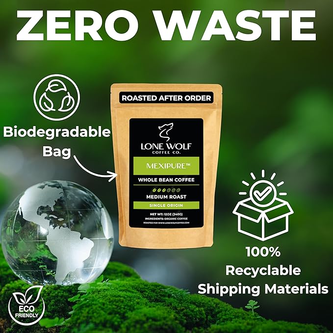 Mexipure - Freshly Roasted After Your Order – Specialty Grade Organic Single Origin Medium to Dark Roast Whole Bean Coffee No Bitterness Ethically Sourced 12OZ Compostable Bag