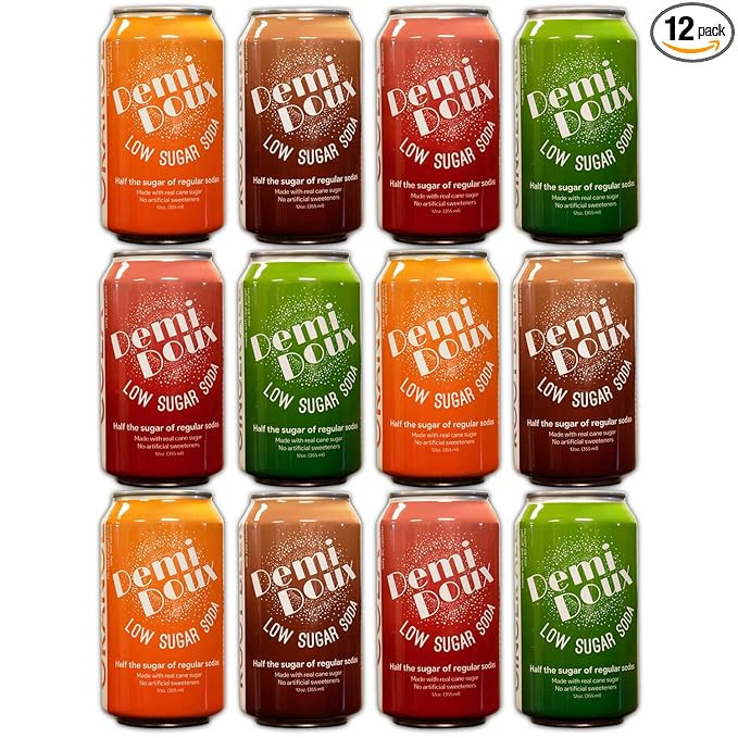 Demi Doux Low Sugar Soda - Low Sugar Soft Drink No Artificial Sweeteners (Mixed Flavors 12-pack)