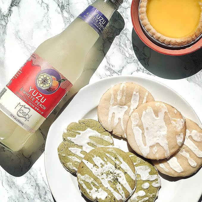 Moshi Yuzu Sparkling Drink Aromatic and Zesty Made with 100% Yuzu juice All-Natural Vegan Gluten-free No Artificial Preservatives/Coloring - 12 oz (6 Glass Bottles) - White Peach