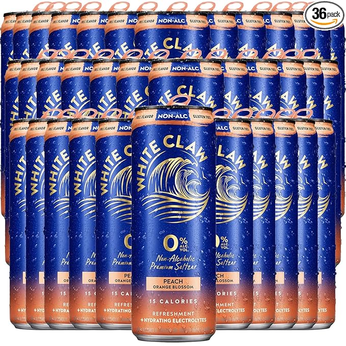 White Claw 36 Pack 0% Alcohol Peach Orange Blossom Non-Alcoholic Premium Non-Hard Seltzer | 15 Calories Gluten Free Hydrating Electrolytes