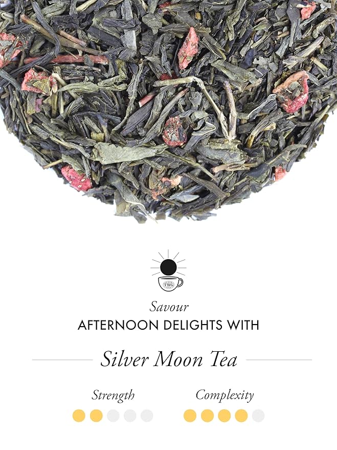 TWG Tea | Silver Moon Tea | Green Tea | Grand Berry &amp Vanilla | 15 Hand Sewn Cotton Tea Bags | Gift Set