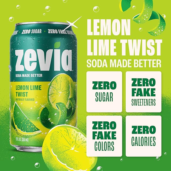 Zevia Zero Calorie Soda Lemon Lime Twist 12 Fl Oz Cans (Pack of 24)