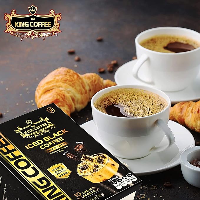King Coffee Iced Black Instant Coffee - Finely Ground Robusta and Arabica Blend from Vietnam | 10 Sachets (0.56 oz/16g each) | 5.6 oz (Pack of 1)