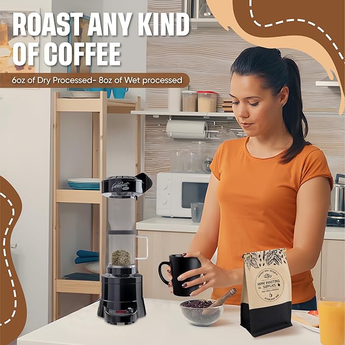 Fresh Roast Coffee Roaster Bundle SR800 Glass Extension Tube Burr Grinder (2 Lbs) Sample Pack of Green Beans (2- pack) Sample trays