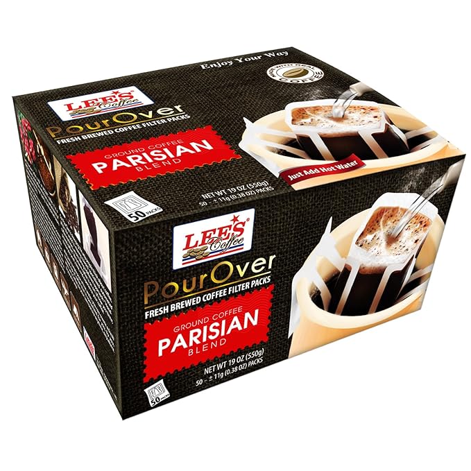 Lee's Coffee Pourover Fresh Ground Filter Packs Parisian 50 Count
