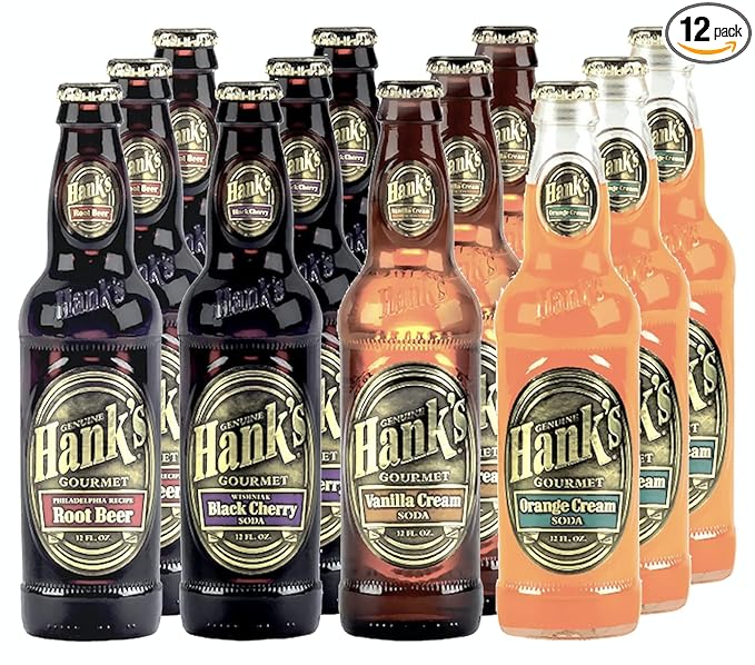 [Pack of 12][4 Flavor] Hank's Gourmet Sodas Variety Pack (Root Beer Orange Cream Vanilla Cream Wishniak Black Cherry) - 12 Fl Oz