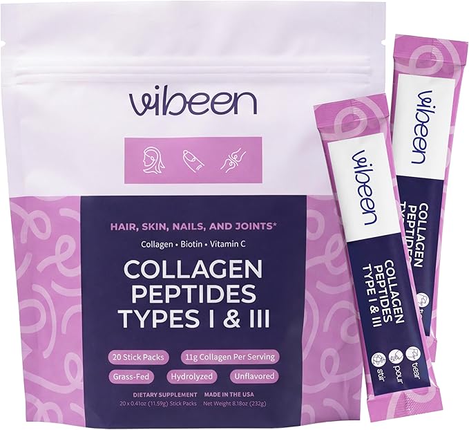 Hydrolyzed Collagen Peptides Powder Packets with Biotin &amp Vitamin C 11g Collagen Per Serving Stick Grass-Fed Bovine Type 1 and 3 Per Serving (Unflavored) (20 Servings)