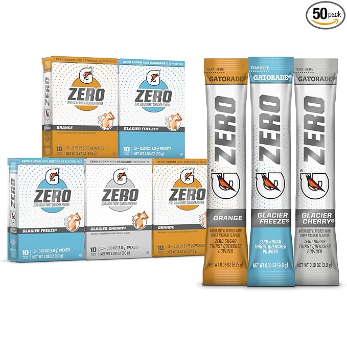 Gatorade G Zero Powder Glacier Cherry Variety Pack 0.10oz Individual Packets - 10 Count (Pack of 5)