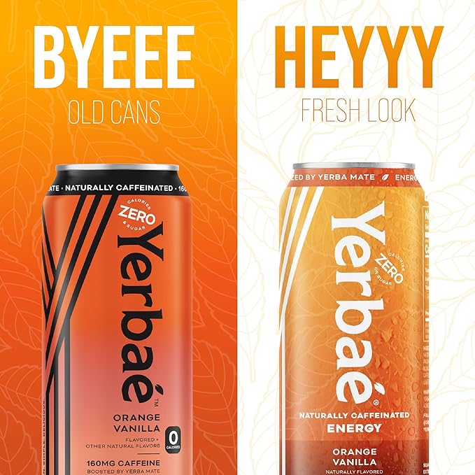 Yerbae Sparkling Water – Orange Vanilla Flavored Seltzer with Caffeine Antioxidants Yerba Mate Natural Energy Drink – 12 Pack of 16oz Cans – Zero Sugar No Calories Non-GMO